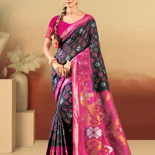 Sangam Prints Black And Magenta Silk Woven Work Traditional Saree