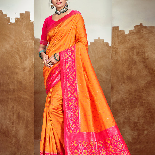 Sangam Prints Orange  Silk Woven Work Traditional Saree