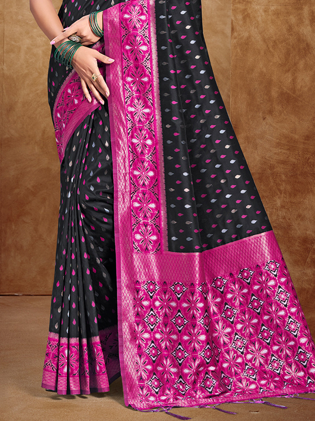 Sangam Prints Black  Silk Woven Work Traditional Saree