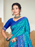 Thumbnail for Sangam Prints Peacock Blue Silk Woven Work Traditional Saree
