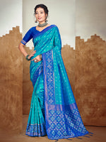 Thumbnail for Sangam Prints Peacock Blue Silk Woven Work Traditional Saree