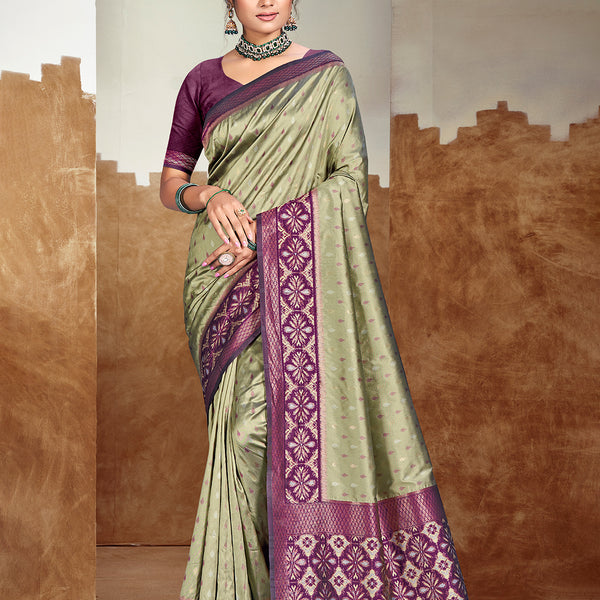 Sangam Prints Olive Green Silk Woven Work Traditional Saree