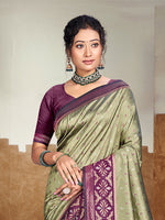 Thumbnail for Sangam Prints Olive Green Silk Woven Work Traditional Saree