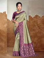 Thumbnail for Sangam Prints Olive Green Silk Woven Work Traditional Saree