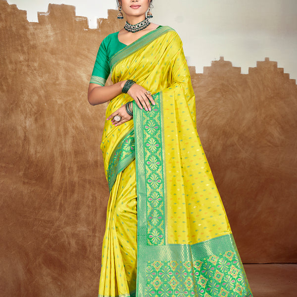 Sangam Prints Yellow Silk Woven Work Traditional Saree