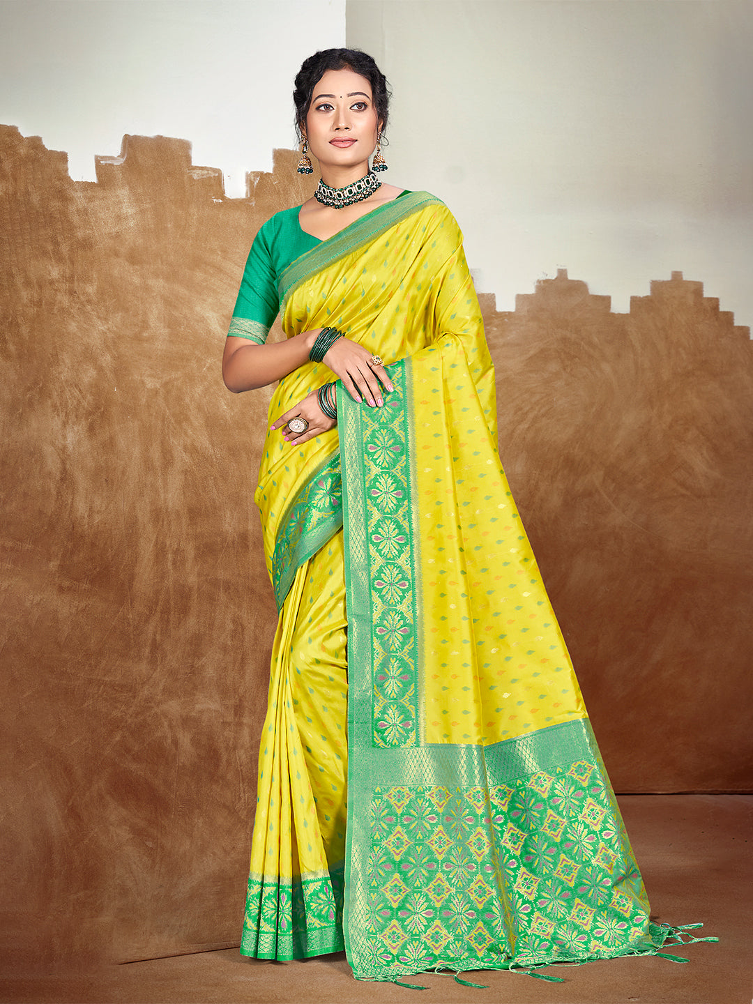 Sangam Prints Yellow Silk Woven Work Traditional Saree - Distacart