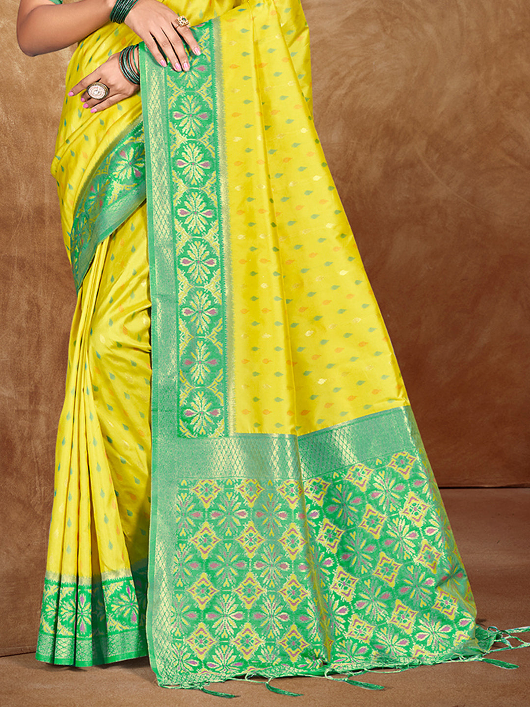 Sangam Prints Yellow Silk Woven Work Traditional Saree