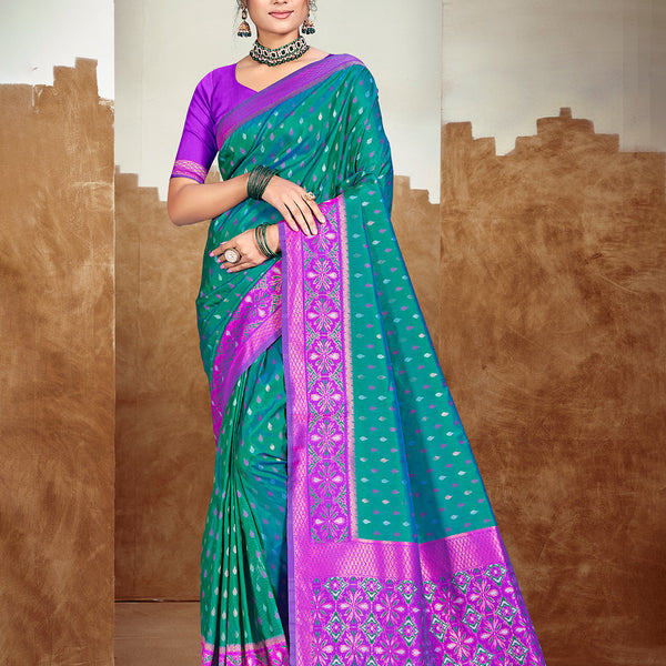 Sangam Prints Teal Blue Silk Woven Work Traditional Saree