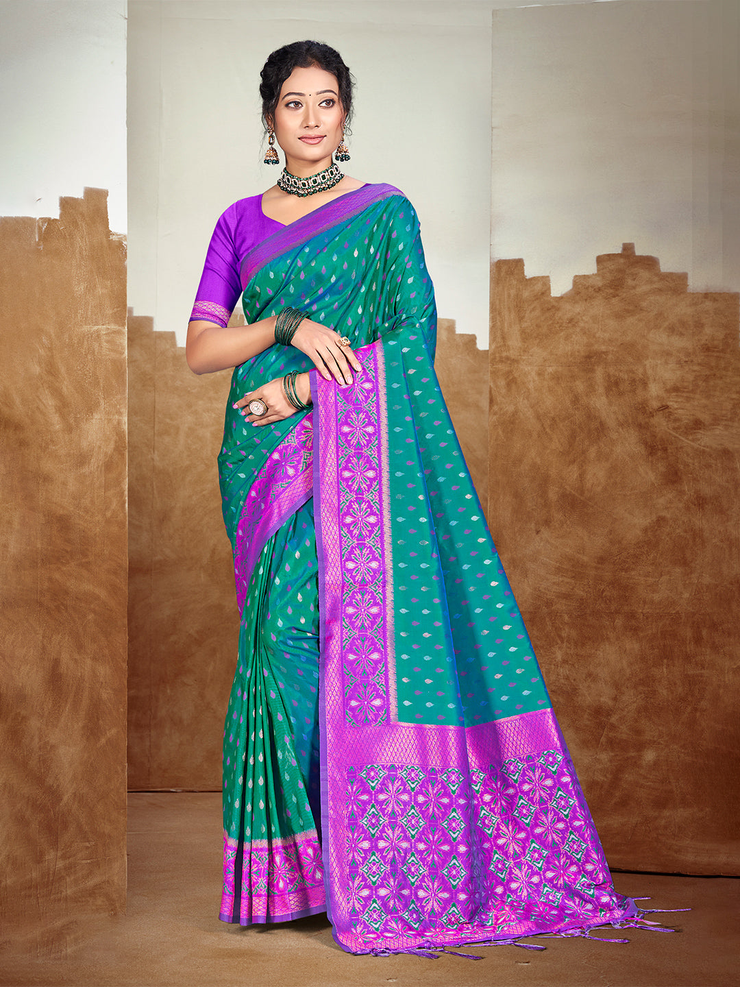 Sangam Prints Teal Blue Silk Woven Work Traditional Saree