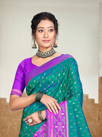Thumbnail for Sangam Prints Teal Blue Silk Woven Work Traditional Saree