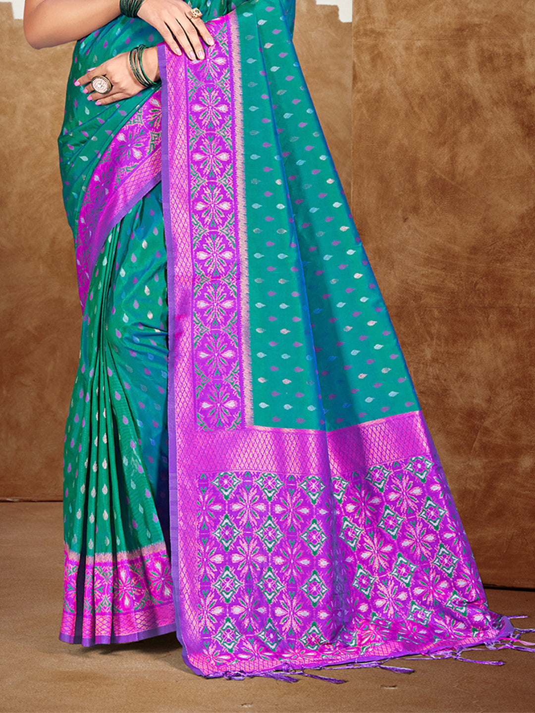 Sangam Prints Teal Blue Silk Woven Work Traditional Saree