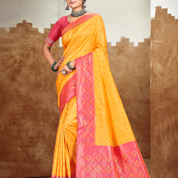Sangam Prints Mustard Yellow Silk Woven Work Traditional Saree