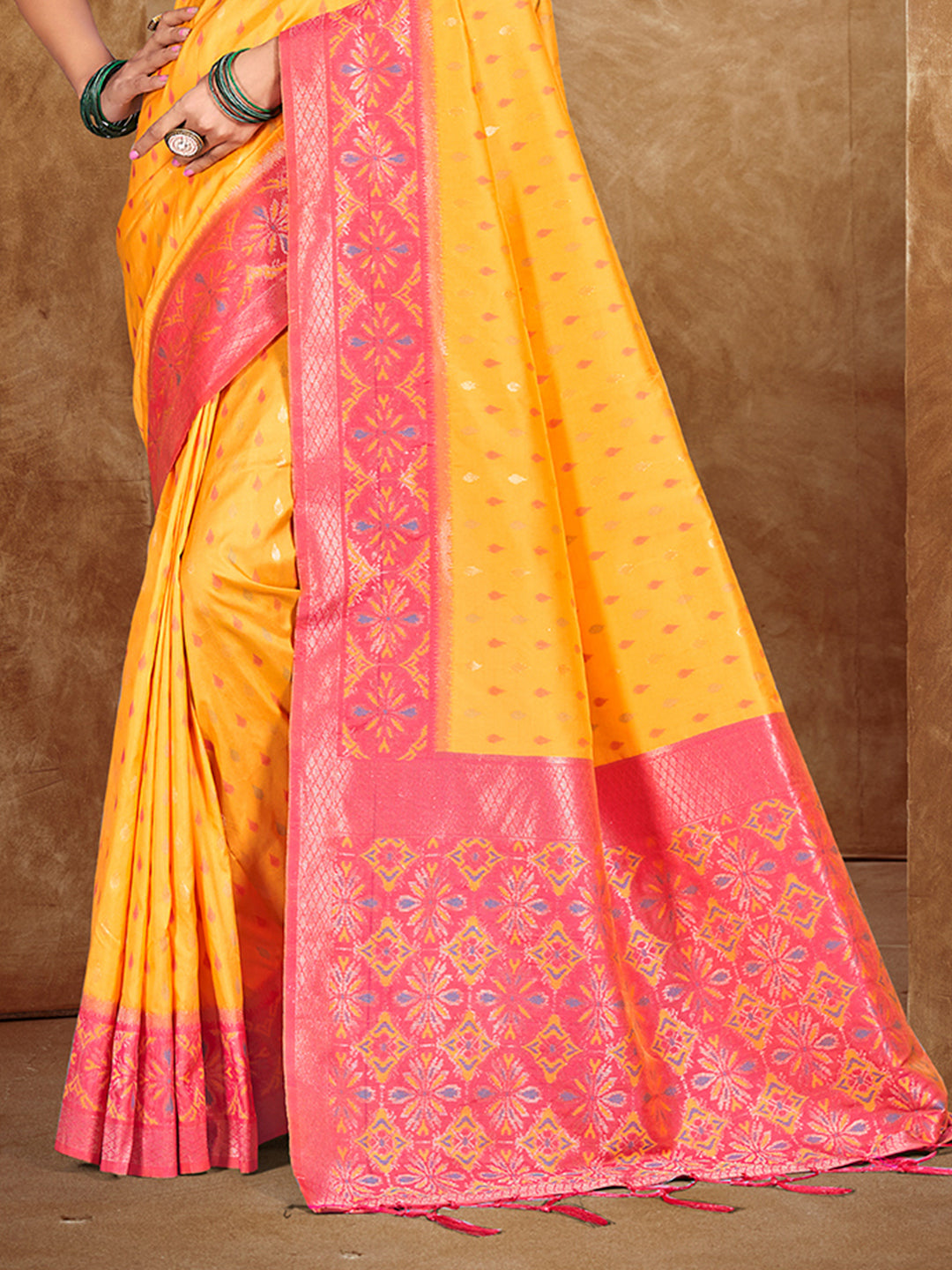 Sangam Prints Mustard Yellow Silk Woven Work Traditional Saree