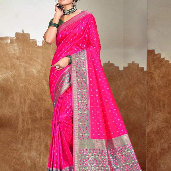 Sangam Prints Pink Silk Woven Work Traditional Saree