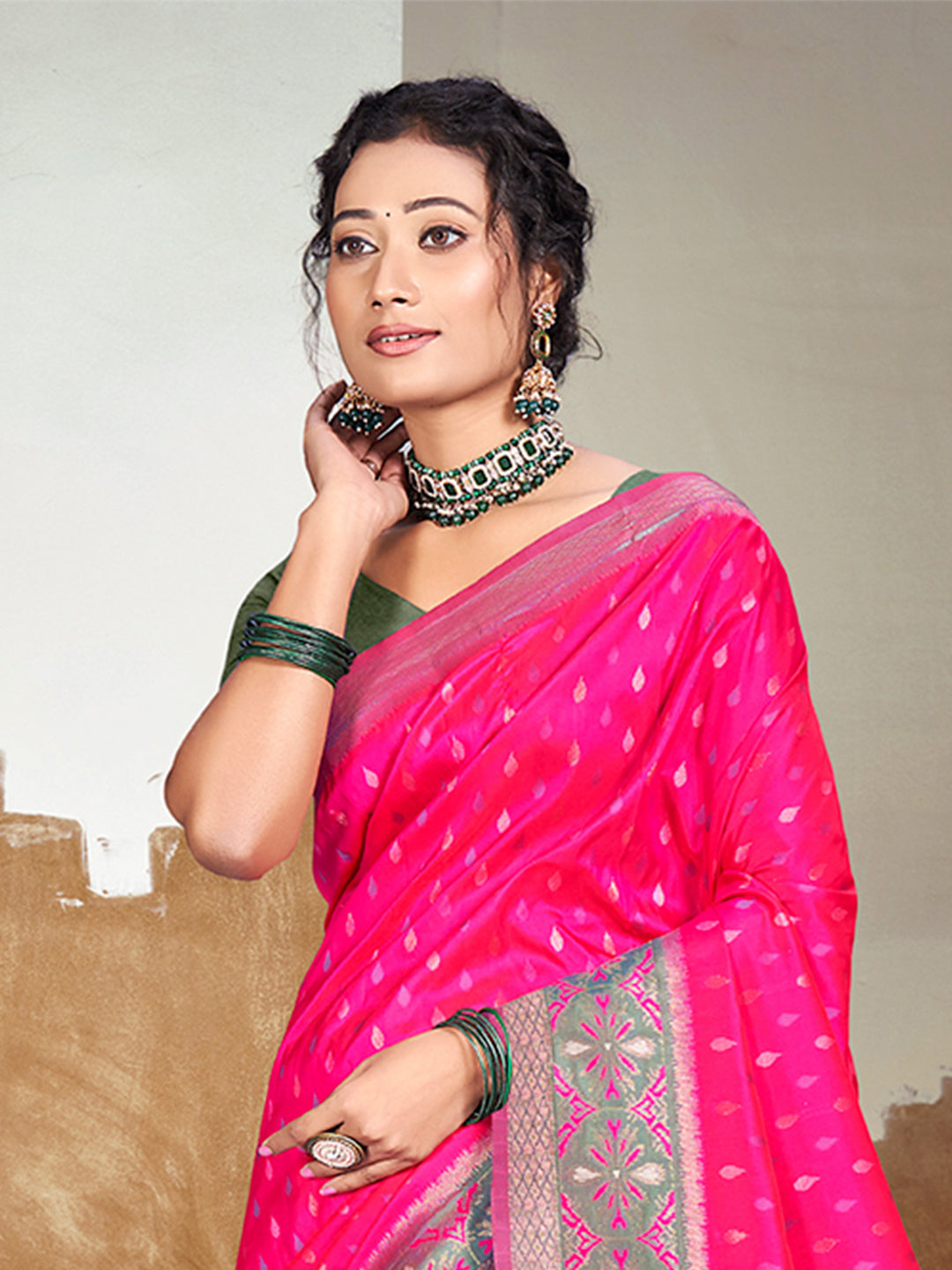 Sangam Prints Pink Silk Woven Work Traditional Saree