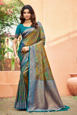 Thumbnail for Sangam Prints Olive Green Soft Silk Woven Work Traditional Saree - Dista