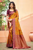 Sangam Prints Mustard Orange Soft Silk Woven Work Traditional Saree - Dista
