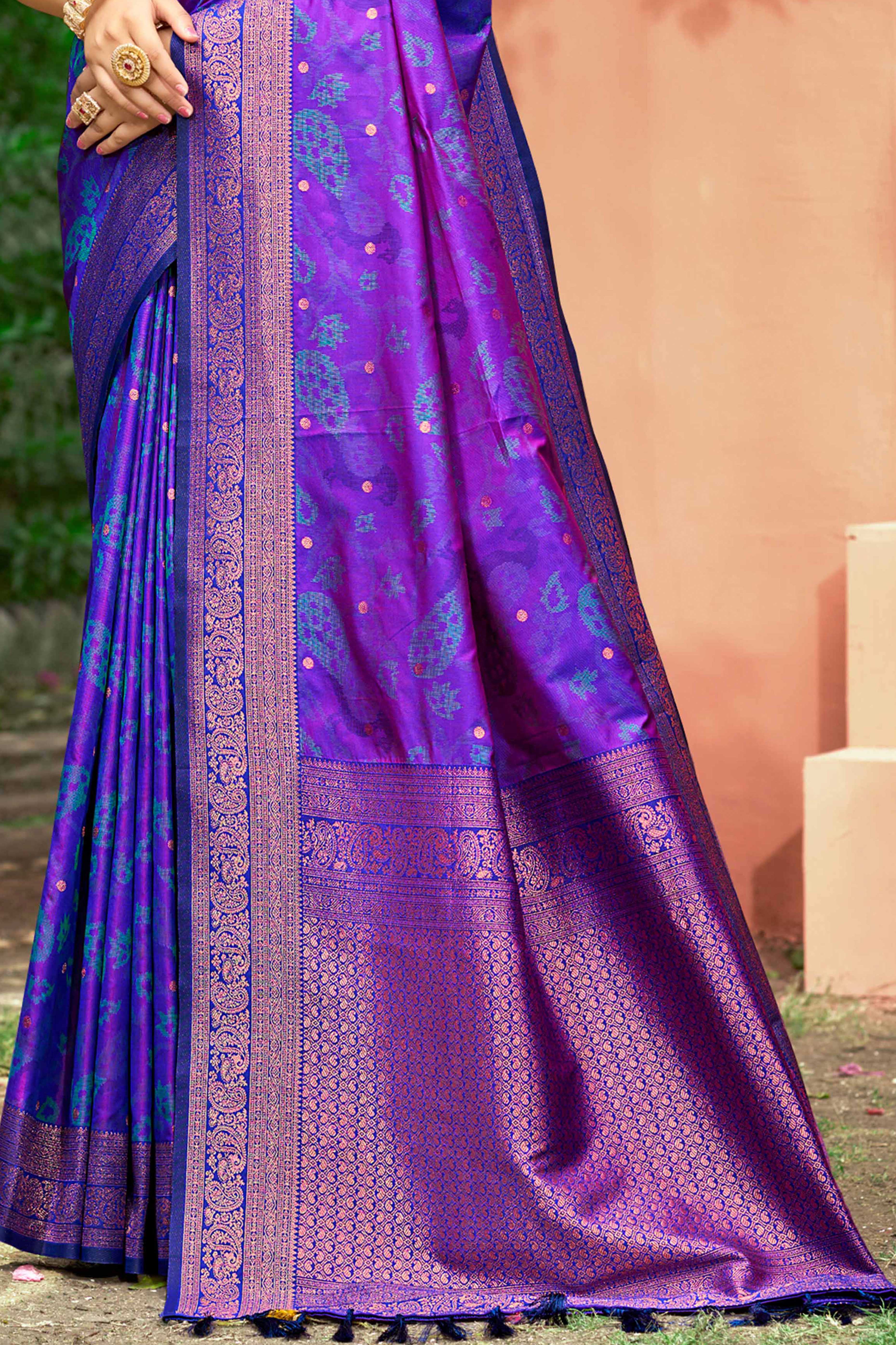 Sangam Prints Violet Purple Soft Silk Woven Work Traditional Saree - Dista