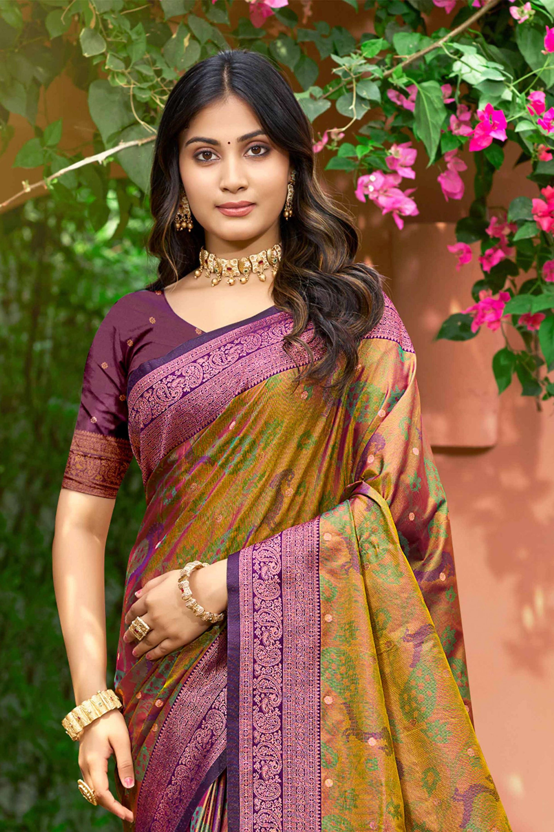 Sangam Prints Mustard Green Soft Silk Woven Work Traditional Saree - Dista
