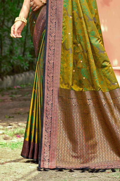 Sangam Prints Olive Green Soft Silk Woven Work Traditional Saree - Dista