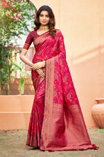 Thumbnail for Sangam Prints Rani Pink Soft Silk Woven Work Traditional Saree - Dista