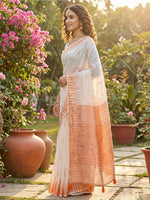 Thumbnail for Shree Shyam Fashion White Linen Cotton Saree - Distacart