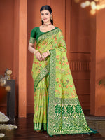 Thumbnail for Sangam Prints Green Cotton Silk With Meena Woven Work Traditional Saree