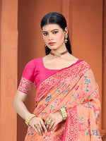 Thumbnail for Sangam Prints Peach Cotton Silk With Meena Woven Work Traditional Saree