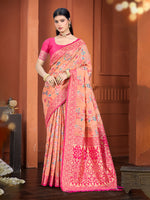 Thumbnail for Sangam Prints Peach Cotton Silk With Meena Woven Work Traditional Saree