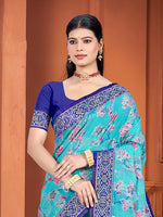 Thumbnail for Sangam Prints Blue  Cotton Silk With Meena Woven Work Traditional Saree