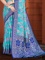 Thumbnail for Sangam Prints Blue  Cotton Silk With Meena Woven Work Traditional Saree