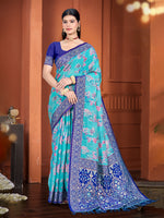 Thumbnail for Sangam Prints Blue  Cotton Silk With Meena Woven Work Traditional Saree