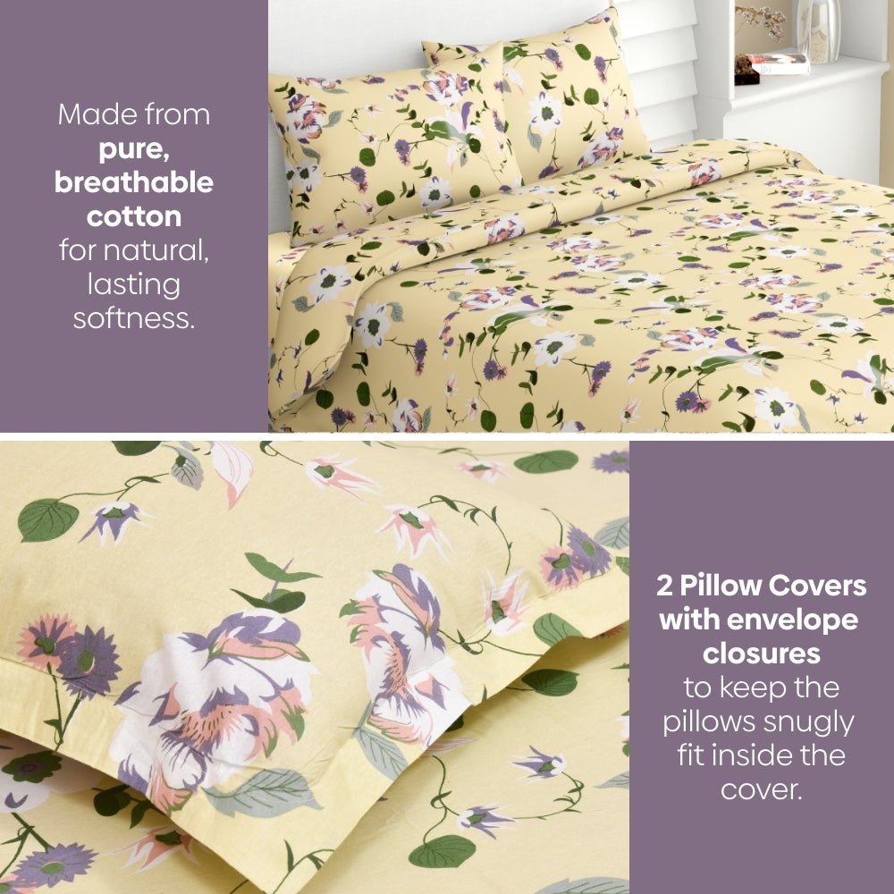 Haus & Kinder Bold Floral 100% Cotton Double Bedsheet, 144 TC - Dista