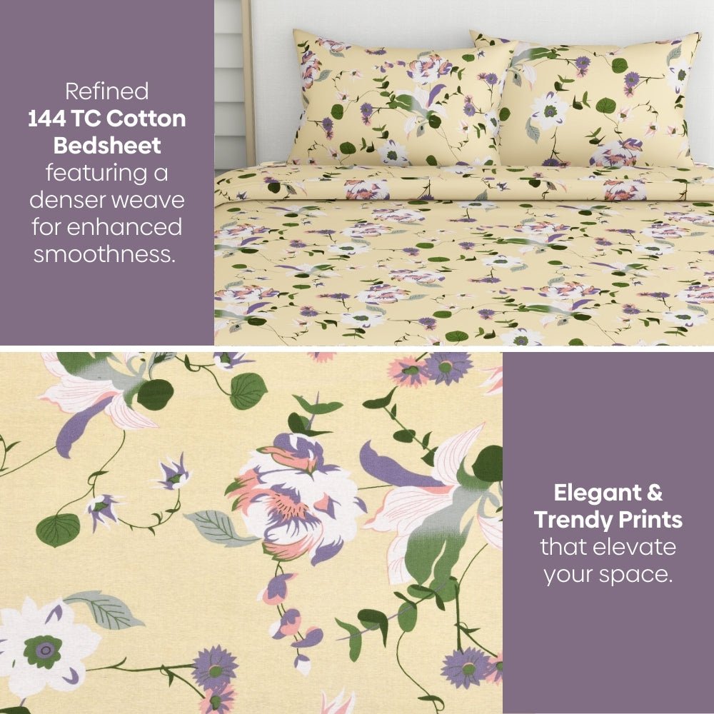 Haus & Kinder Bold Floral 100% Cotton Double Bedsheet, 144 TC - Dista