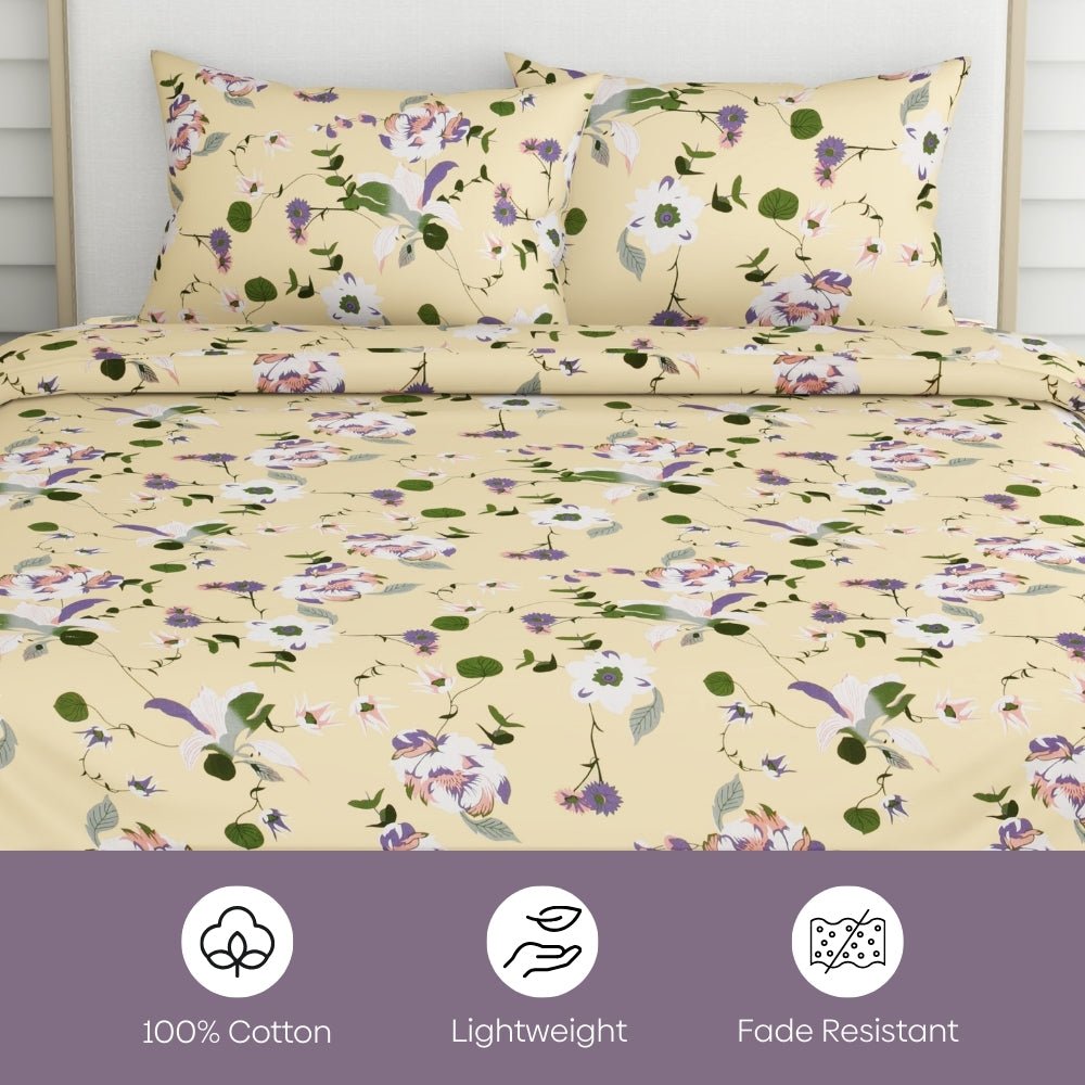 Haus & Kinder Bold Floral 100% Cotton Double Bedsheet, 144 TC - Dista