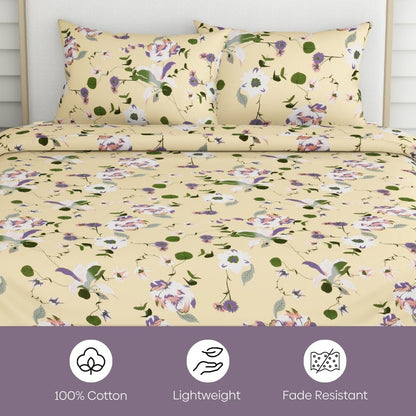 Haus & Kinder Bold Floral 100% Cotton Double Bedsheet, 144 TC - Dista