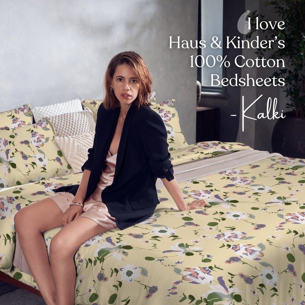 Haus & Kinder Bold Floral 100% Cotton Double Bedsheet, 144 TC - Dista