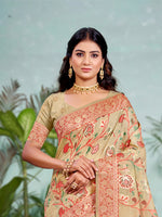 Thumbnail for Sangam Prints Beige Cotton Silk With Meena Woven Work Traditional Saree