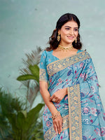 Thumbnail for Sangam Prints Sky Blue  Cotton Silk With Meena Woven Work Traditional Saree