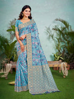 Thumbnail for Sangam Prints Sky Blue  Cotton Silk With Meena Woven Work Traditional Saree