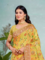 Thumbnail for Sangam Prints Yellow Cotton Silk With Meena Woven Work Traditional Saree