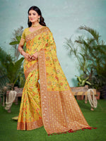 Thumbnail for Sangam Prints Yellow Cotton Silk With Meena Woven Work Traditional Saree
