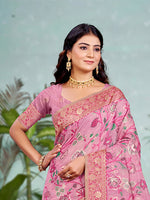 Thumbnail for Sangam Prints Pink Cotton Silk With Meena Woven Work Traditional Saree