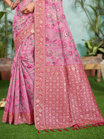Thumbnail for Sangam Prints Pink Cotton Silk With Meena Woven Work Traditional Saree