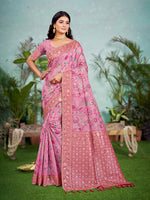 Thumbnail for Sangam Prints Pink Cotton Silk With Meena Woven Work Traditional Saree