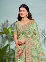 Thumbnail for Sangam Prints Light Green Cotton Silk With Meena Woven Work Traditional Saree