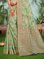 Thumbnail for Sangam Prints Light Green Cotton Silk With Meena Woven Work Traditional Saree