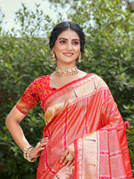Thumbnail for Sangam Prints Coral Pink Silk Woven Work Traditional Saree