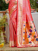 Thumbnail for Sangam Prints Coral Pink Silk Woven Work Traditional Saree