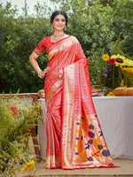 Thumbnail for Sangam Prints Coral Pink Silk Woven Work Traditional Saree